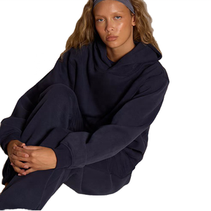 Wholesale Price <b>Navy</b> Blue Color Oversized <b>Women</b> <b>Hoodie</b> Streetwear Pullover Soft Fleece Sweatshirt With Hood and Custom Logo - Product Image 5