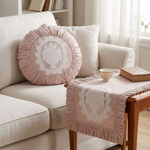 Pink Cotton Seat <b>Cushion</b> Cover Embroidered Plant Floral Vintage Customizable Throw Pillowcase Sofa Home Hotel Decor Outdoor Use - Product Image 1