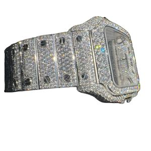 Reloj de Pulsera para Hombre, Hecho a Mano, con Moissanita de Claridad VVS, de Lujo, de Acero Inoxidable, con Cristal de Zafiro, Resistente al Agua hasta 30 m, Esfera Azul, Estilo Indio - Product Image 1