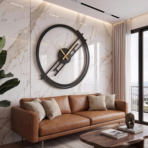 Luxury Modern Metal Wall <b>Clock</b> Large Round Geometric Designer <b>Clock</b> Contemporary Black Decorative Wall <b>Art</b> for Living Room - Product Image 1