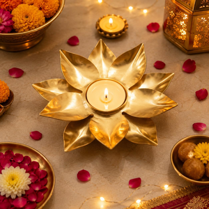 <b>Lotus</b> Shape Brass Tea Light Candle Holder Decorative Diya Traditional Brass <b>Lotus</b> <b>Lamp</b> for Diwali Pooja Room Temple Home Decor - Product Image 5