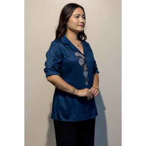 Camisa Elegante de Algodón Giza Azul EURELLA para Mujer, Moda Casual para Uso Diario - Product Image 5