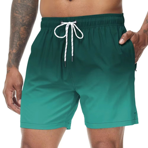 <b>Men's</b> 100% Cotton Gradient Green Swim <b>Trunks</b> Quick-Dry Beach Shorts Mesh Lining Breathable Front Casual Board Shorts Summer - Product Image 1