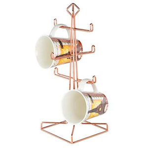 Support élégant en métal or rose pour tasses, 6 crochets, organisateur de tasses de cuisine, support de rangement, accessoire de cuisine, présentoir de tasses, rangement gain de place - Product Image 1