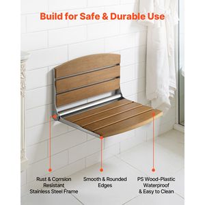 Siège de douche mural pliable de 17,7 pouces avec dossier, banc de douche pliable pour couloir de salle de bain, étagères de salle de bain - Product Image 3