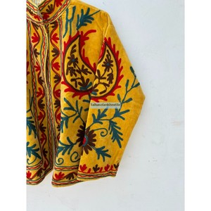 Veste à col mandarin pour femme brodée à la main, manches longues, motif floral, velours de coton, manteau de printemps - Product Image 4