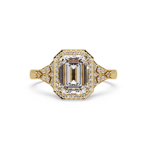 Anillos de lujo con certificado IGI, diamante de laboratorio de corte esmeralda de 1.00 ct, anillo halo en oro amarillo de 14K, anillo de compromiso, anillo de boda, regalos. - Product Image 2
