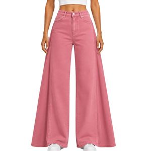 Custom Pink <b>Women</b> Wide Leg <b>Jeans</b> High Waist Loose Fit Denim Pants Casual Streetwear Fashion Trousers Trendy Baggy Style Apparel - Product Image 1