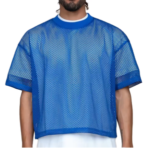 Camiseta de malla transparente de manga corta para hombre, cuello redondo, estampado personalizado, 100% algodón, holgada, a la moda - Product Image 5