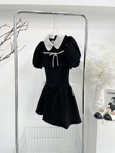 Robe pour femme, mini-robe unie, coupe trapèze, col Peter Pan, manches bouffantes, coupe ajustée, style décontracté et mignon, fabricant de robes au Vietnam - Product Image 3