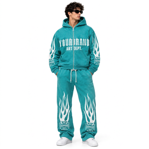 Custom Men's Heavyweight Printed Cotton Fleece Tracksuit Oversized Hoodie And <b>Sweatpants</b> <b>Set</b> With Chenille Lettering - Product Image 6