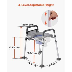 Sedia Comoda Portatile 4-in-1 da Comodino Ospedaliero con Capacità di 227 kg, Sedile Imbottito Rimovibile, Braccioli e Sedile WC Rialzato - Product Image 3