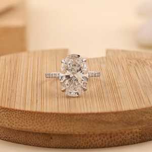Oval Engagement <b>Ring</b> With Moissanite Band Classic Luxury <b>Statement</b> <b>Ring</b> 925 Sterling <b>Silver</b> Jewelry - Product Image 1