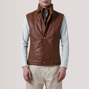 Gilet en cuir respirant et élégant pour homme, coupe ajustée, sans manches, veste de mode, vêtement d'extérieur pour motard, vestes en cuir pour homme - Product Image 1