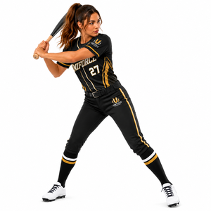 Conjunto de Uniforme de Softbol Personalizado para Mujer 2026, Negro y Dorado, Impresión por Transferencia de Calor, Antibacteriano, 100% Poliéster, Absorbe la Humedad - Product Image 4