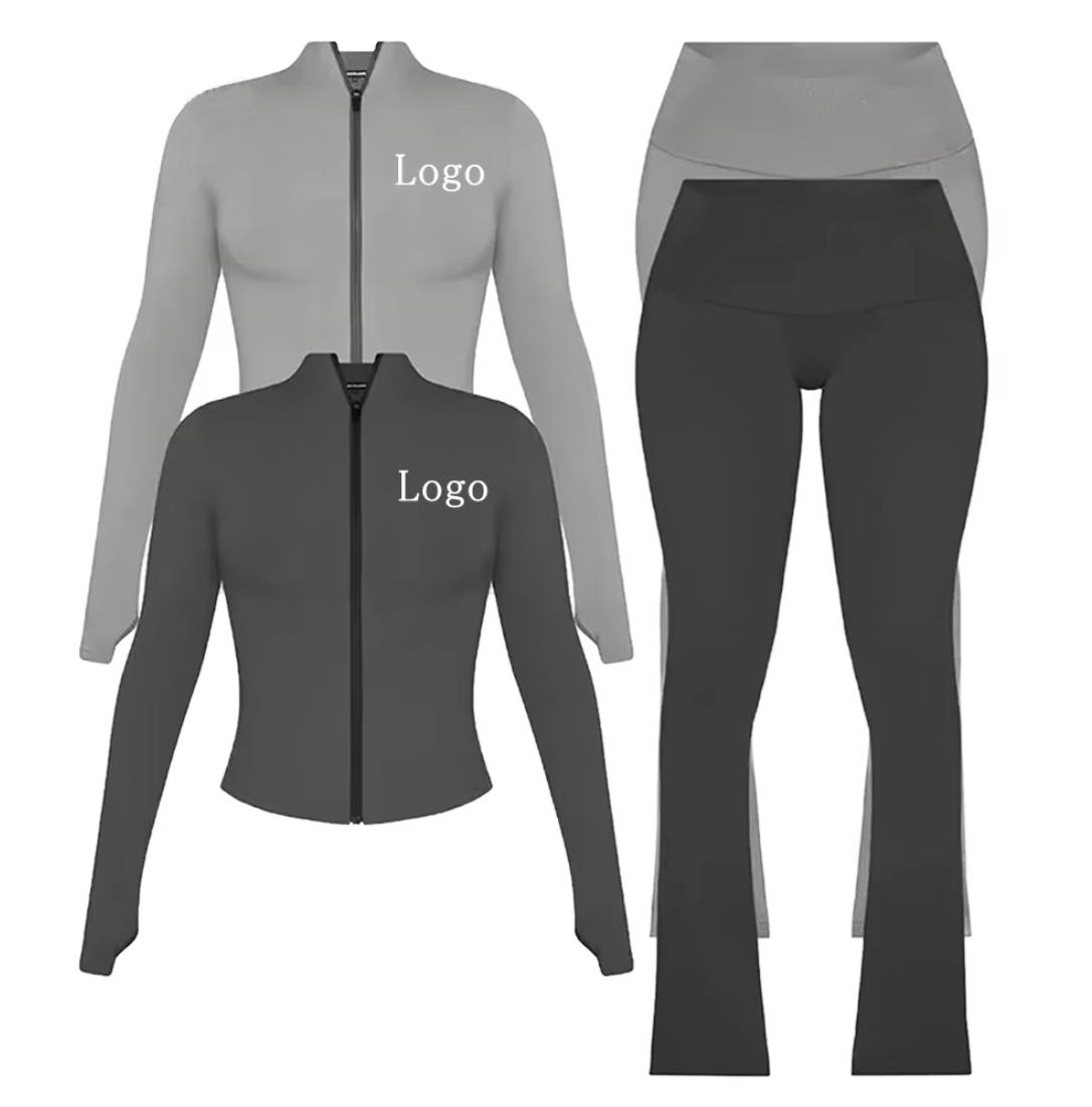 Women Yoga Set Zip Up Jacket And Flare Leggings Fitness Gym Outfit Activewear Sportswear Clothing Set For Women