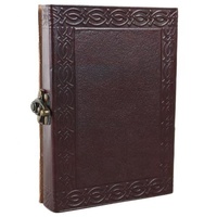 Journal en cuir marron gaufré à feuilles mobiles avec fermoir métallique unique - Cadeau vintage fait main