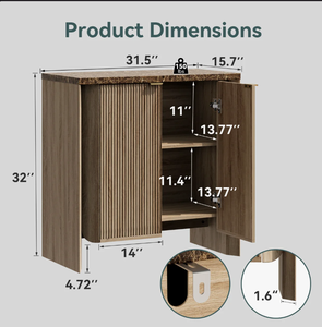 Meuble d'appoint moderne en bois à lattes de style nordique, avec dessus en faux marbre, armoire à chaussures à 2 portes, console minimaliste pour salon - Product Image 3
