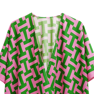 AKA <b>Pink</b> & Green Geometric Viscose Ruana Lightweight Kimono Cover Up Open Front Shawl <b>Wrap</b> Women's Fashion - Product Image 5