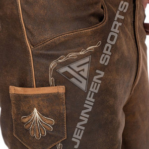 Pantalon Lederhosen pour homme en cuir de chèvre suédé bavarois, authentique style allemand Kniebund Hirschleder, décontracté, grande taille, taille haute - Product Image 4