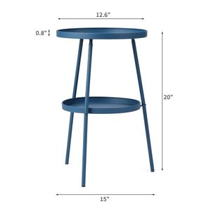 Table d'appoint compacte à 2 niveaux, cadre en métal bleu marine, diamètre de 12,6 pouces, pieds réglables antidérapants, utilisation intérieure/extérieure - Product Image 5