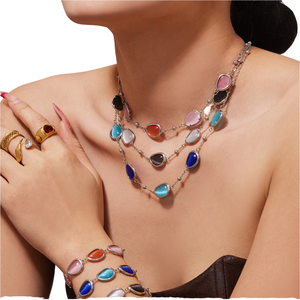 Ensemble de bijoux de luxe plaqué or 18 carats avec pierres multicolores, collier et bracelet pour femme, cadeau de fête ou de mariage - Product Image 4