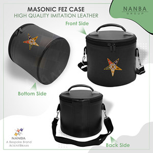 Estuche de Cuero Premium para Sombrero Fez OES (Negro) con Emblema Bordado a Máquina de la Estrella del Este, Logotipo OES, Estuche Suave Masónico - Product Image 6