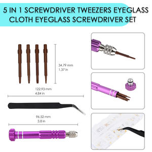Kit de réparation de lunettes amélioré, comprenant un tournevis magnétique 5-en-1, des plaquettes de nez pour lunettes, des supports d'oreille pour lunettes et des pinces. - Product Image 5