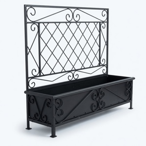 Support de treillis pour jardinière longue en fer, noir thermolaqué, rustique, pour jardin, patio, extérieur, avec trou de drainage, vente en gros - Product Image 1
