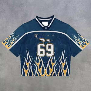 Custom Retro American Football Jersey Heavyweight Oversized Custom <b>Tshirt</b> Men's Boxy Acid Wash Vintage Cotton Cropped T Shirt - Product Image 2