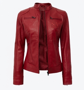 Chaqueta de Motociclista de Cuero Genuino para Mujer, Cuello Alto, Cierre de Cremallera - Product Image 3