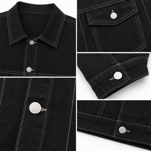 Chaqueta Vaquera Negra Personalizada para Hombre, Chaqueta Vaquera de Algodón Extra Grande, Fabricante Mayorista OEM ODM - Product Image 6