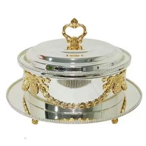 Cazuela de Acero Inoxidable Chapada en Oro de Lujo con Tapa, Tazón Decorativo para Servir, Recipiente Aislado para Mantener la Comida Caliente, Regalo - Product Image 4