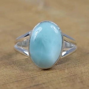 Bague en argent sterling 925 avec larimar bleu naturel ovale, faite à la main, élégante, bijoux fins, fabricant, fournisseur, cadeau - Product Image 4