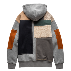Sweat à capuche de luxe pour homme en molleton de coton épais, avec patchwork en tissu chenille surdimensionné et détails d'appliqué en feutre de qualité supérieure - Product Image 2