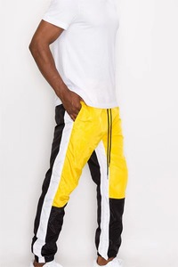 Pantalon de survêtement décontracté pour homme, jaune, noir et blanc, à blocs de couleur, taille élastique avec cordon de serrage, léger, streetwear d'été - Product Image 3