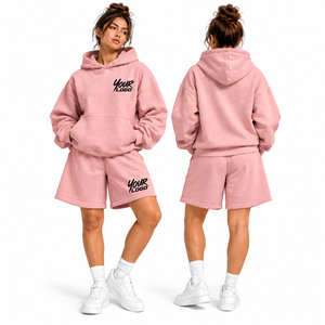 Conjunto de Sudadera con Capucha y Pantalones Cortos para Mujer, Diseño Personalizado de Alta Calidad, Corte Holgado, Informal, de Algodón, 2 Piezas - Product Image 3