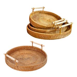 Handwoven RATTAN TRAY <b>FRUIT</b> <b>STORAGE</b> BASKET with Handles Gift, Serving & Home Decor Vietnam Craft - Product Image 1