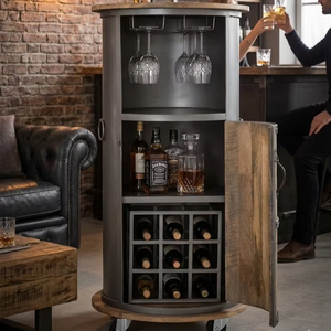 Gabinete de bar redondo gris industrial de tamaño mediano - Product Image 1