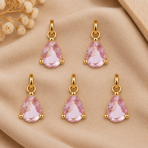 Pendentif breloque en quartz améthyste rose 5x7mm, forme poire, facetté, avec serti à griffes plaqué or, pour la fabrication de bijoux - Product Image 2