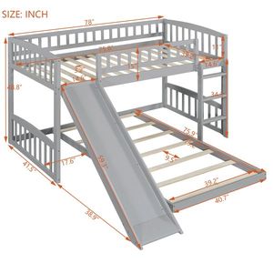 Gray Twin Over Twin Bunk <b>Bed</b> <b>with</b> <b>Slide</b> and Ladder for Kids - Product Image 3