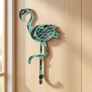 Crochet mural en métal vieilli Ba Aqua Green Flamingo, design animal rétro fait main, crochet simple - Product Image 3