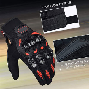 Full Finger Racing Gloves Black <b>Red</b> PU <b>Material</b> Breathable Palm Guard Hook And Loop Closure Motocross Outdoor Use - Product Image 3