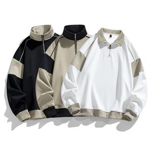 New Product Custom Color Matching Stand Collar Men's Sweatshirt Retro <b>American</b> Half-zip Thick Pullover Loose 100% Cotton Fleece - Product Image 6