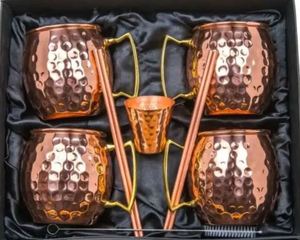 Handmade Hammered Copper Moscow Mule Mug Set Vacuum Insulated Drink Cup with Lid Gift <b>Box</b> - Product Image 2