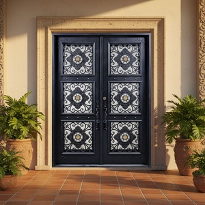 Traditional Finished Rust-resistant Wrought Iron Exterior Entry Doors Easy to Assemble with Decorative Glass Panels - Product Image 4