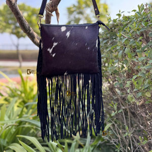 Bolso de Hombro de Piel de Vacuno con Flecos, Última Novedad, Bolsos Estilo Gitano Vintage con Pelo de Piel para Mujer - Product Image 1
