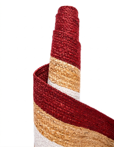 Tapis rond en jute rouge et blanc fait main, tressé, style farmhouse bohème, en fibres naturelles, pour salon - Product Image 3