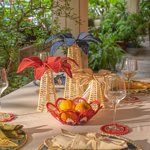 Cesta de Almacenamiento de Cuerda con Diseño Floral Rojo y Azul, Malla Calada Elegante para Decoración de Mesa de Boda - Product Image 5