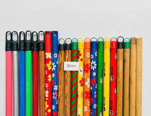 Manches de balai en bois GMEX avec motifs floraux et rayés, 120 cm de long, diverses couleurs, pelle à poussière en PVC - Product Image 1